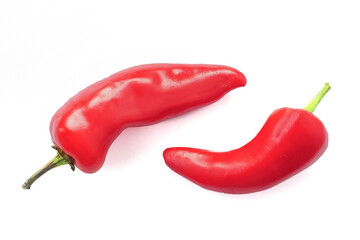 Two fresh red peppers on white background, isolated. Produce product, agriculture industry