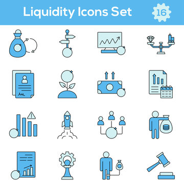 Blue Color Set of Liquidity Icon In Flat Style.