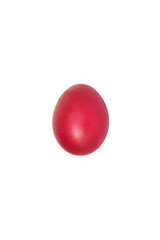 Close-up painted bright red egg in the middle of white background, isolated. Easter concept.