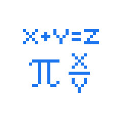 Mathematical formula pixel art icon. Knitted design. Design for logo, stickers, web, mobile app. 8-bit sprites. Isolated vector illustration.