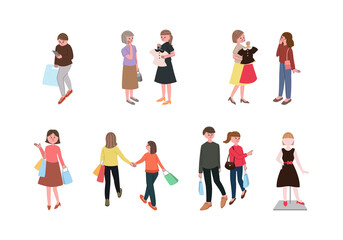 ショッピングをしている人々のイラストセット