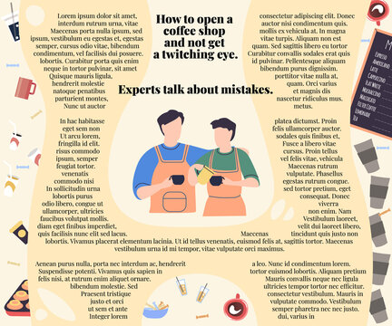 Coffee Shop Banner With Cafe Workers Talking About How To Open Coffee Shop And Not Get Twitching Eye