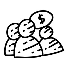 Business customer hand drawn icon design, outline black, vector icon.