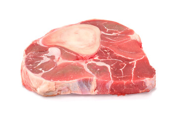 Raw beef steak or part of leg with bone isolated on white