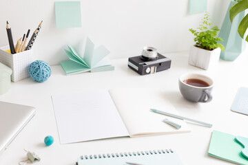 Fototapeta premium Home office desk. Creative workspace. Mock up. 