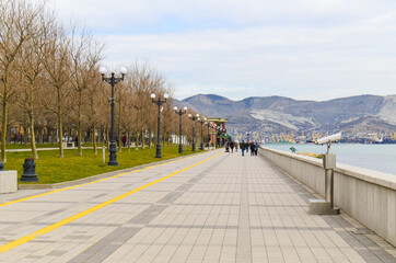 Spring embankment of Admiral Serebryakov in the city of Novorossiysk. This is a public place and no permission to take or use a photo is required.