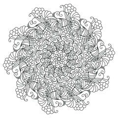 Zentangle inspired oriental mandala coloring page. Coloring book illustration for stress relief and relaxation.