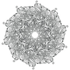 Zentangle inspired oriental mandala coloring page. Coloring book illustration for stress relief and relaxation.