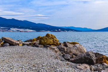 spring coast of the black sea. Novorossiysk bay