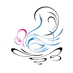 swan 40. one stylized swan with a pink heart floats on the water