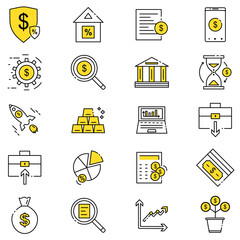 Investment and business portfolio icons set vector illustration on white isolated background.