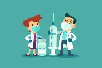 doctors holding syringe and vaccine bottle
