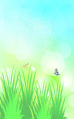 春の青空と蝶々の風景