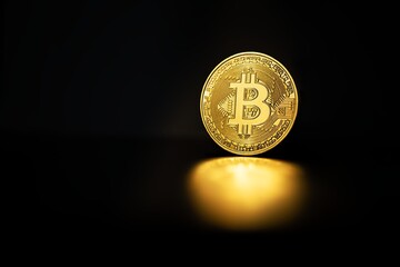 Physical shiny bitcoin agains dark background