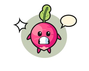 radish character cartoon with shocked gesture