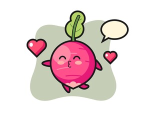 radish character cartoon with kissing gesture