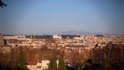Aerial picturesque view of Rome, Italy. Cityscape of old Rome on a sunny day