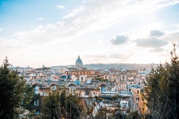 Fototapeta premium ROME, ITALY - January 17, 2019: Traditional street view of old buildings. Is a city and special common in Italy. With 2.9 million residents. Rome, ITALY