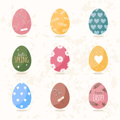 Easter eggs in cartoon flat style with ornament. Spring elements. Vector stock illustration