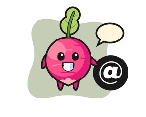 Cartoon Illustration of radish standing beside the At symbol