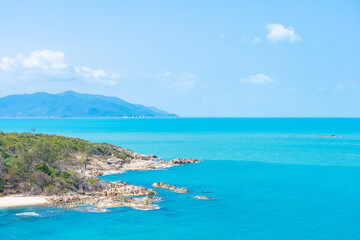 Beautiful high view tropical sea ocean with white cloud blue sky