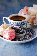 Turkish delight with a cup of Turkish coffee