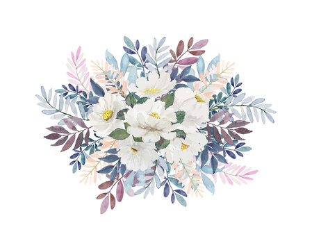 Watercolor light vintage floral bouquet over white background © pairhandmade