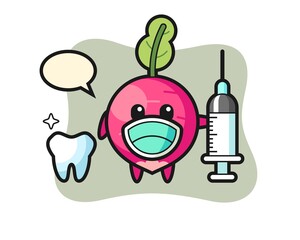 Mascot character of radish as a dentist