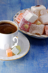 Turkish delight with a cup of Turkish coffee