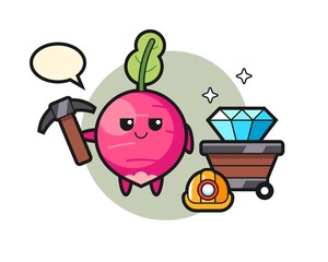 Character Illustration of radish as a miner