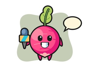 Character mascot of radish as a news reporter