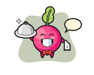 Character mascot of radish as a waiters