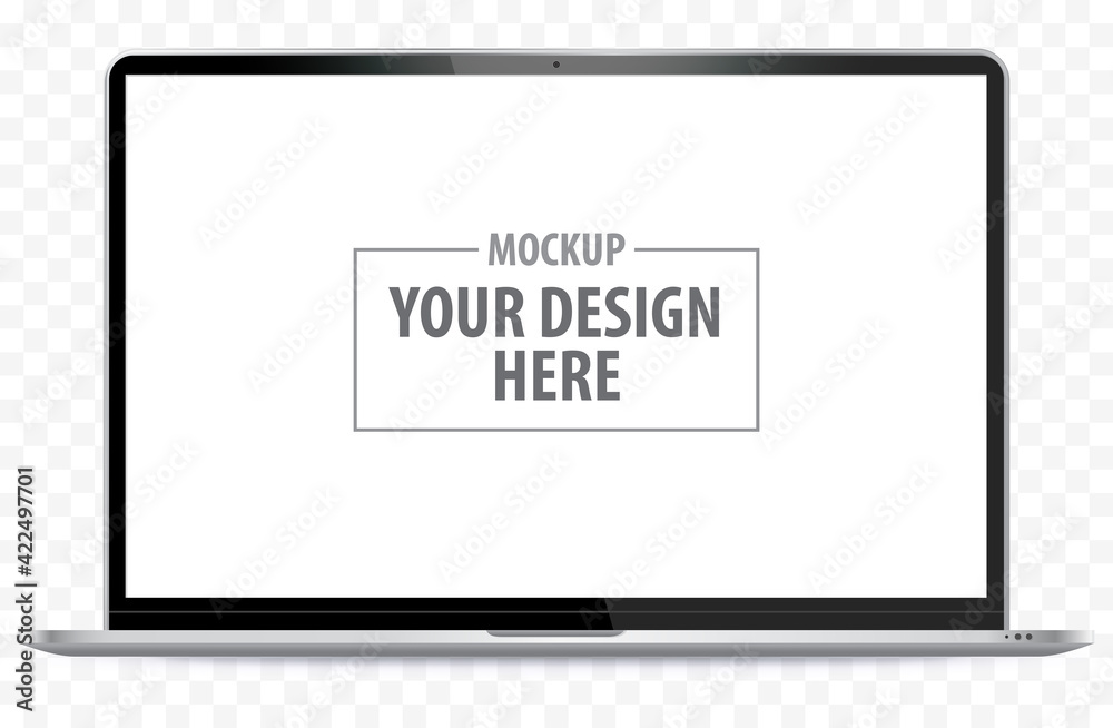 Sticker laptop computer mockup. notebook pc realistic vector illustration with transparent background.