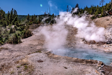 mammoth springs scenery at yellostone wyoming