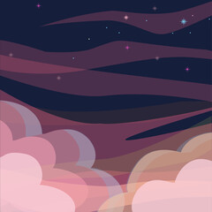 Vector background of starry sky and clouds.