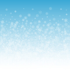 Naklejka na ściany i meble White Snow Vector Blue Background. Sky Snowflake
