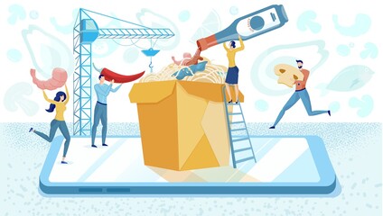 People Making Noodle, Pouring Souce, Ingridient.