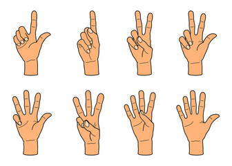 Various Gestures (Hands, Peace Sign) Icon, Symbol, Vector - Set
