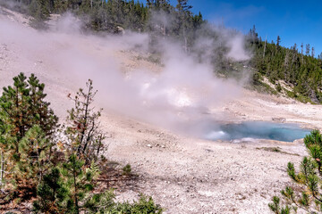 beautiful scenery at mammoth hot spring in yellowstone