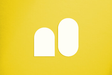 Mockup cards in a minimalistic style. Blank oval form with rounded edges. Perfect for wedding invitation and greeting card. Illuminating Pantone Color Of The Year 2021.