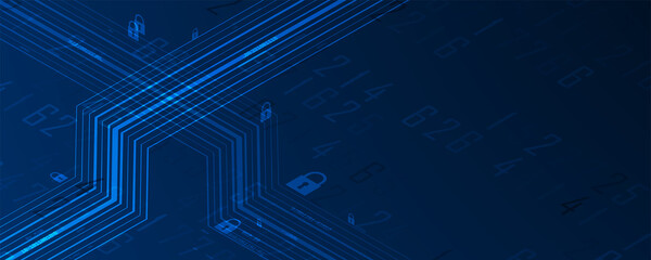 internet digital security technology concept for business background. Lock on circuit board