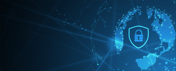 internet digital security technology concept for business background. Lock on circuit board