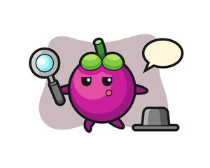 mangosteen cartoon character searching with a magnifying glass