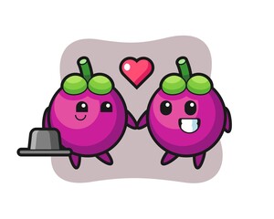 mangosteen cartoon character couple with fall in love gesture