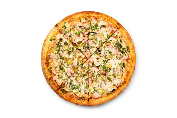 big tasty pizza on a white background