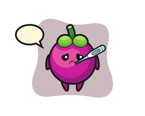 mangosteen mascot character with fever condition