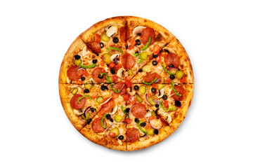 big tasty pizza on a white background