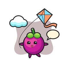 mangosteen mascot illustration is playing kite