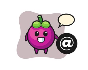 Cartoon Illustration of mangosteen standing beside the At symbol