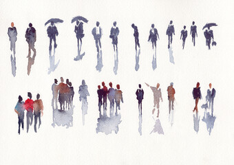 Set of abstract people in watercolor illustration sketch drawing